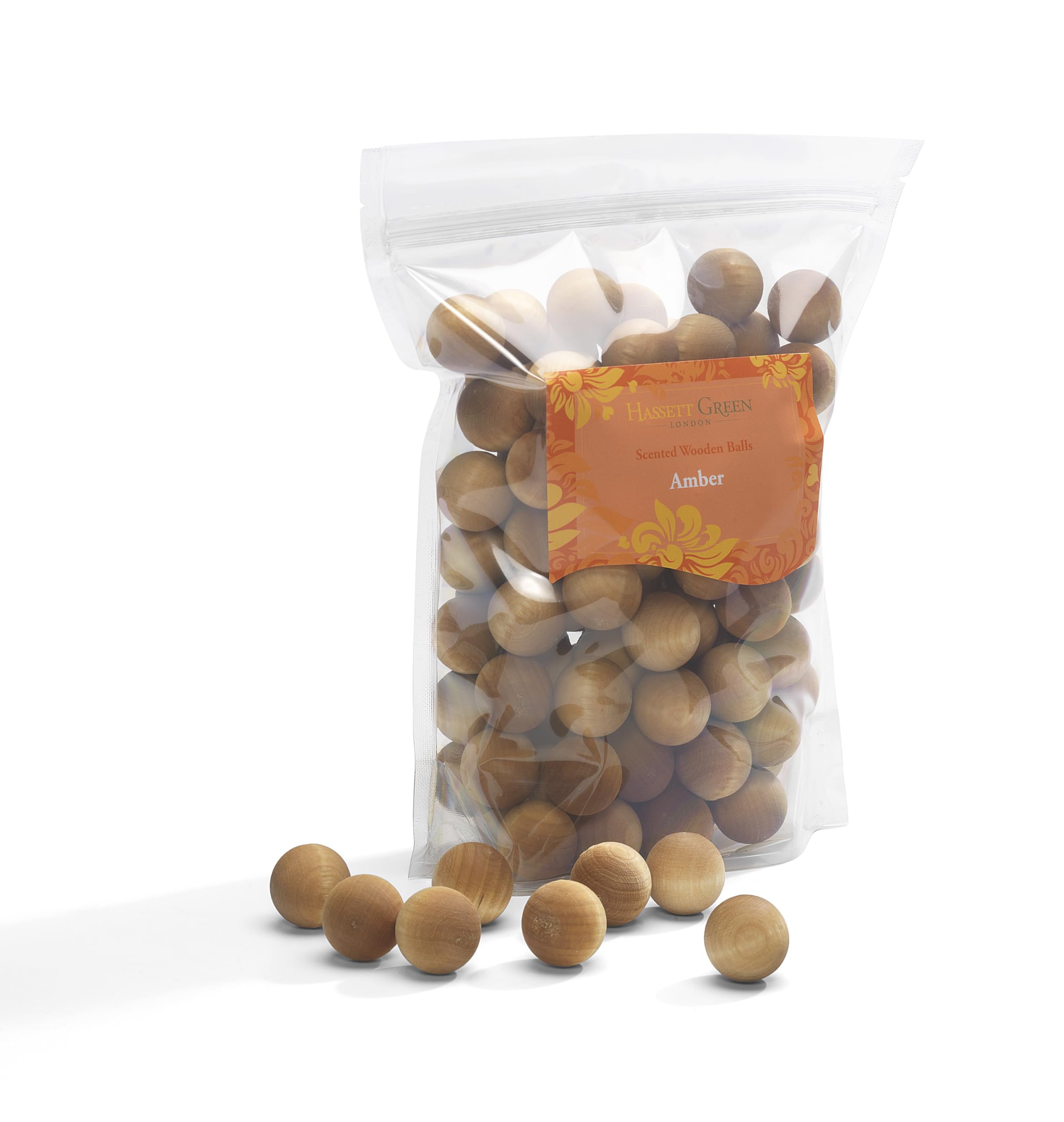 Hassett Green London Green/Amber Hassett London - Scented Wooden Balls Pack Of 100 - Alternative To Pot Pourri, Diffusers, Sachets And Drawer Liners