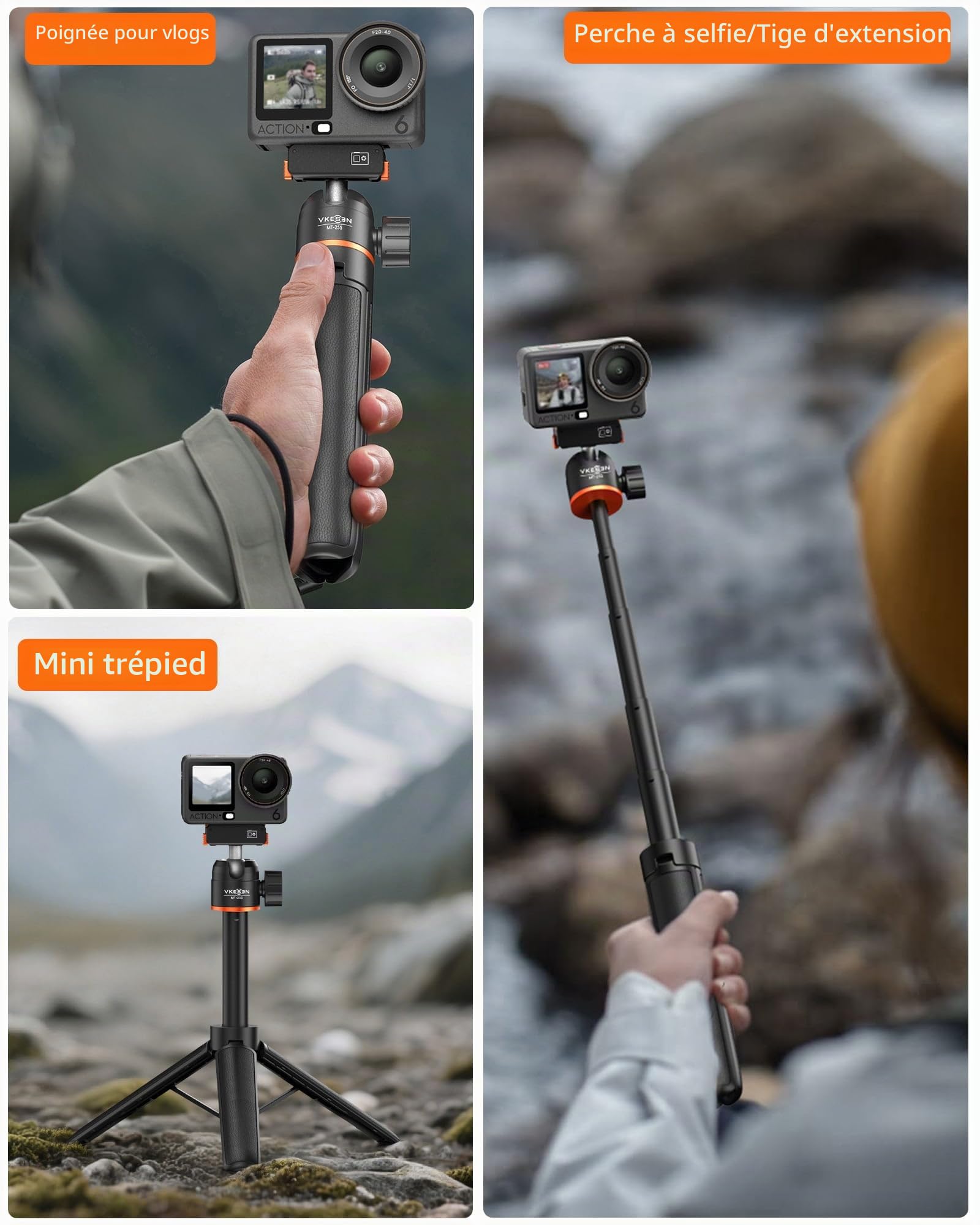Mini trépied 54 cm pour DJI Osmo Nano/Osmo Action 6, Poignée Extensible 2-en-1 avec Barre d’Extension & Tête Sphérique à 360°, Perche à Selfie, Support de Vlogging de Voyage, Accessoires