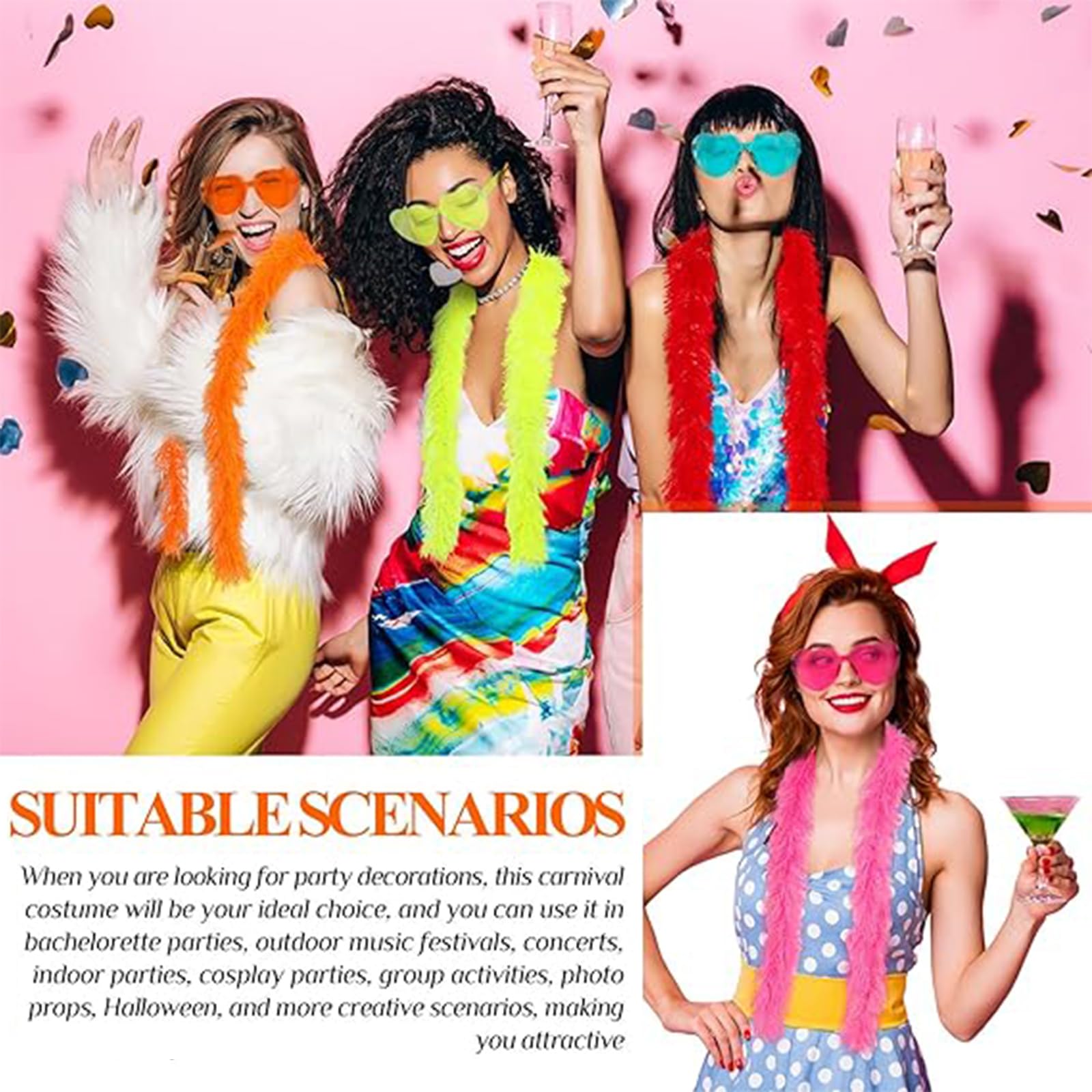 12 Pack Colorful Feather Boas, Purple Pink Green Blue Orange Yellow - Image 4