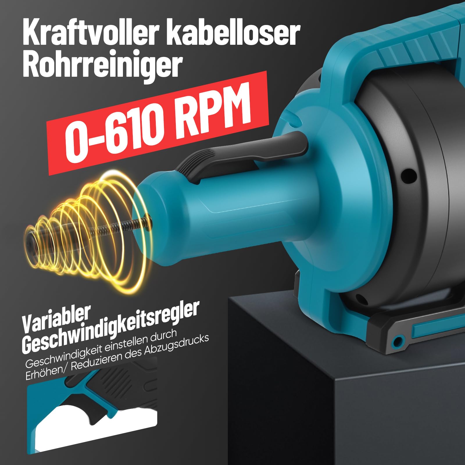 Akku Rohrreinigungsmaschine für Makita Akku 21V,rohrreinigungsspirale elektrisch mit 7.4M, Geeignet für 35–100 mm Rohre,spirale abfluss rohrreinigung für Abwasserkanäle, Toiletten(ohne Akku)