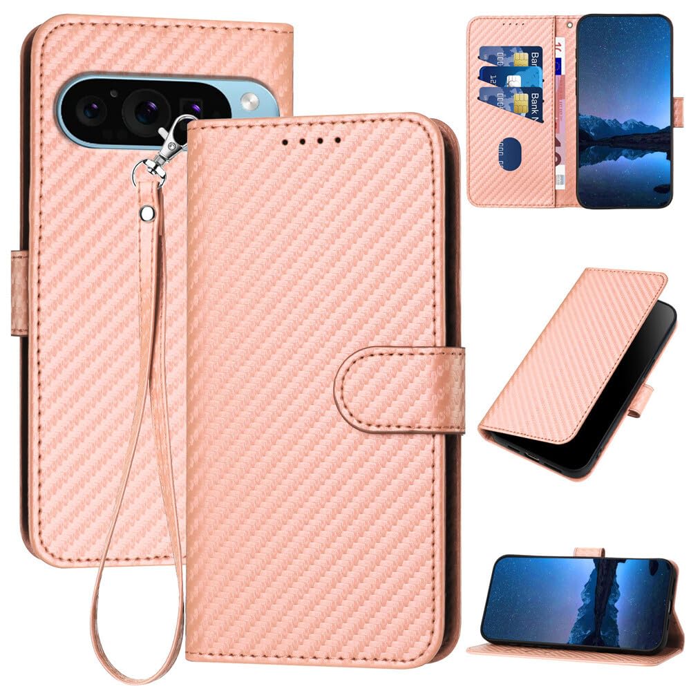 Étui Google Pixel 7 rose carbone : housse portefeuille en cuir