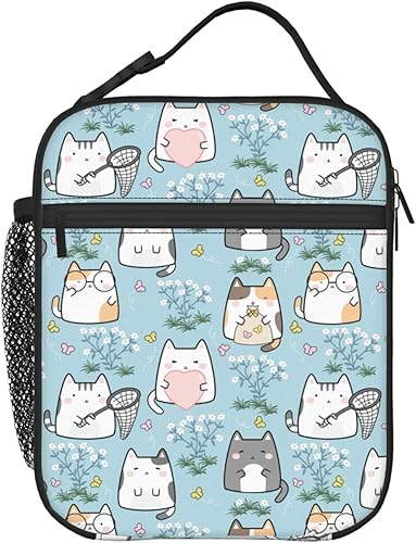 Miniatura 1 de PrelerDIY Lonchera para gatos, bolsas de almuerzo aisladas para mujereshombresniñasniños, con asa desmontable, bolsa de comida, multicolor086