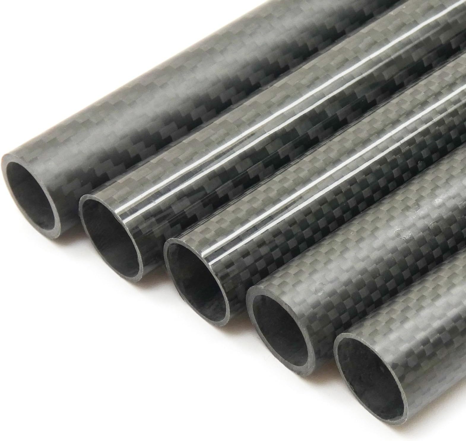 2pcs 1 Meter 16x12x1000mm Carbon Fiber Tube Roll Wrapped (16mm OD / 12mm ID, Twill Weave, Gloss Finish)