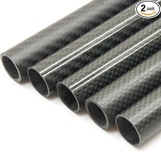 2pcs 1 Meter 14x10x1000mm Carbon Fiber Tube Roll Wrapped (14mm OD / 10mm ID, Plain Weave, Matte Finish)