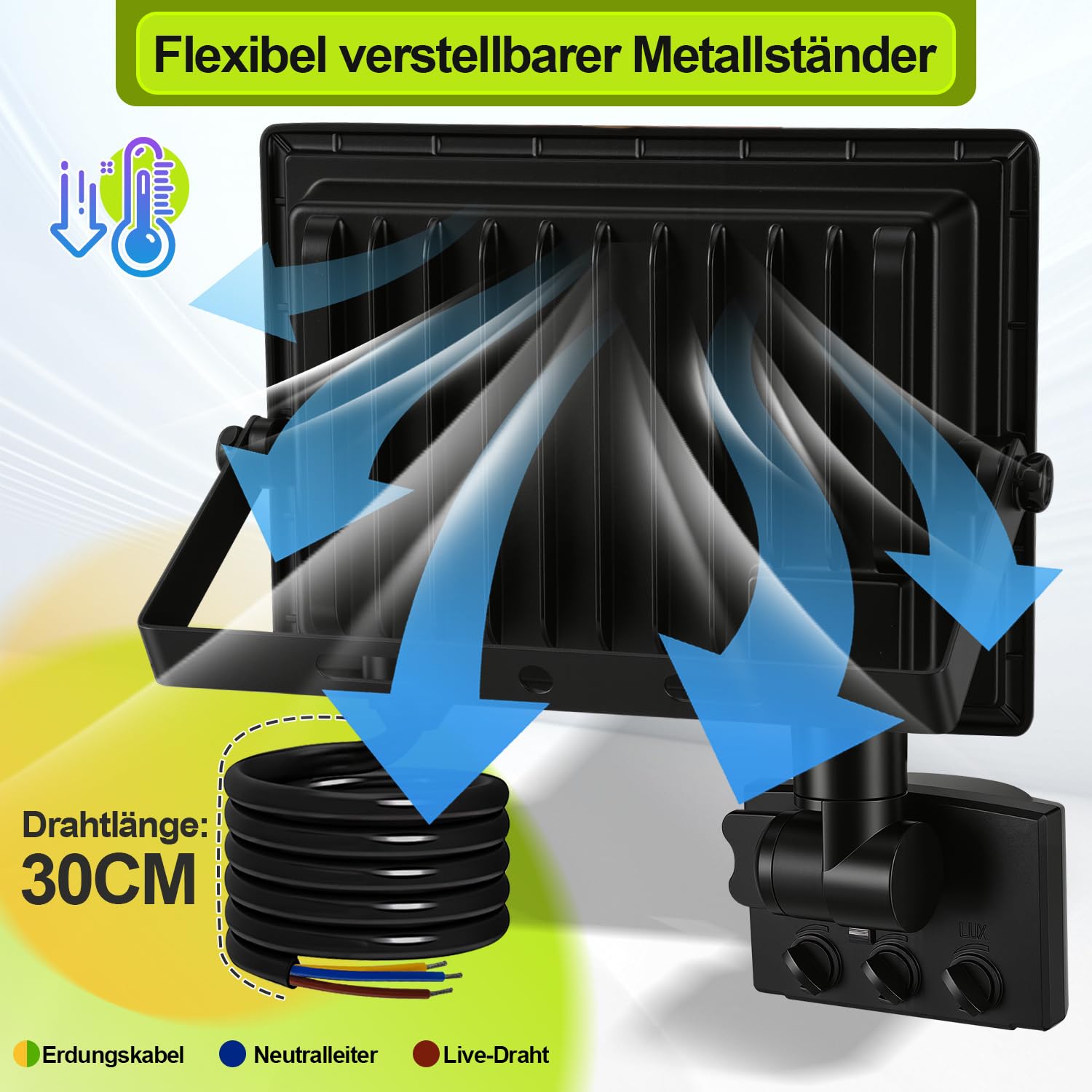 LED Strahler mit Bewegungsmelder Außen, 4 Stücke 50W 4000LM 6000K Kaltweiß Superhell LED Fluter, IP66 Wasserdicht Fluter für Outdoor Garten Innenhöfe (kein Stecker)