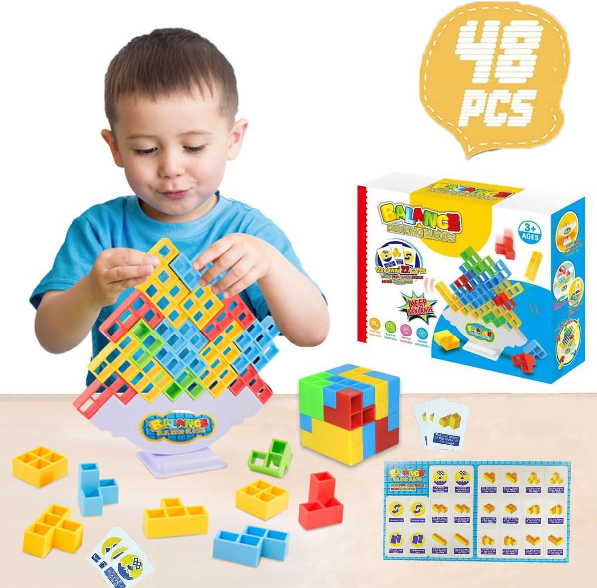 Amazon.com: IAUUR 48 PCS Tetra Tower Game,Stacking Blocks Game, Board ...