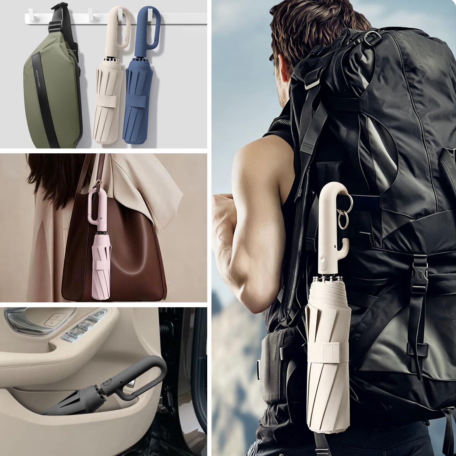 HCQC Parapluie Pliant Automatique Compact – Résistant au Vent et à la Tempête – Léger et Solide – Ouverture et Fermeture Faciles – Parapluie de Voyage pour Homme et Femme