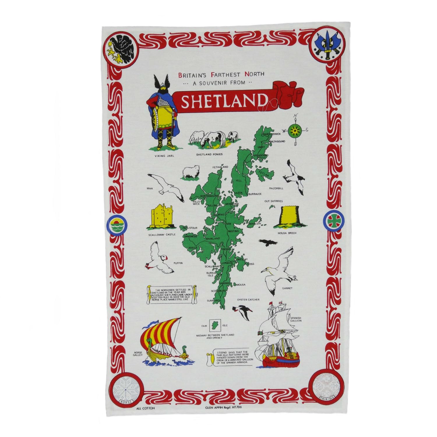 BRAW CLANS TARTANS 4x Scottish Cotton Tea Towels pack - 48x76 cm - Shetland Map Design - Traditional Scotland Heritage Tea towels for Kitchen - Mothers Day, Burns Supper, Christmas, Special occasions