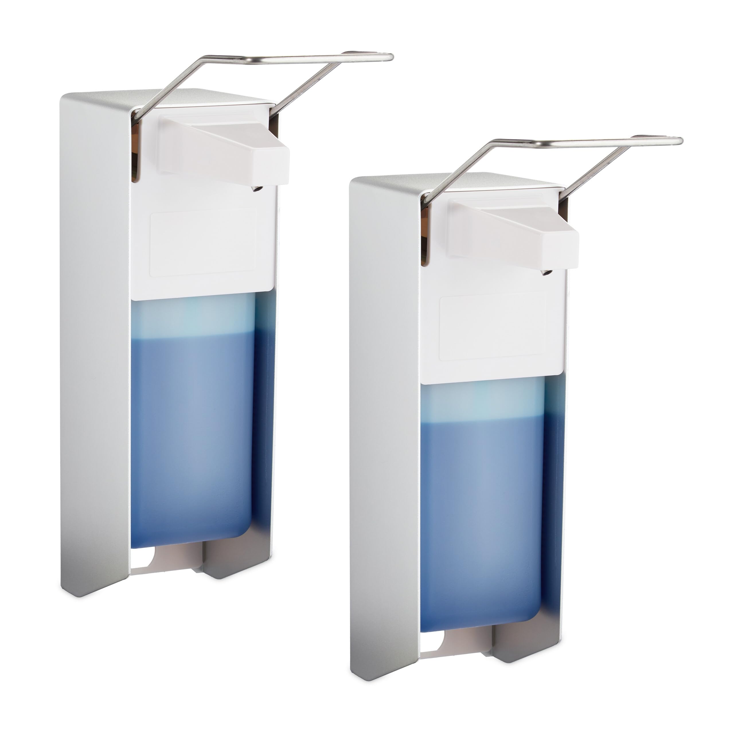 Relaxdays Distributeur de Gel Hydro-alcoolique, Lot de 2, 1000 ML, Aussi pour Savon Liquide, Mural, argenté - Blanc
