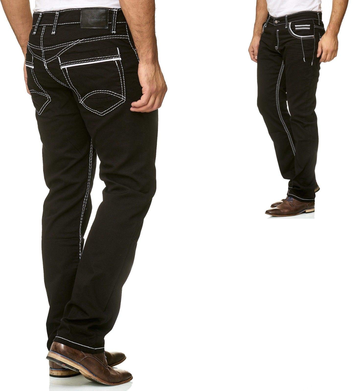 Pantalones vaqueros para hombre con costuras gruesas, corte recto lavado regular elástico gris azul W29-W38