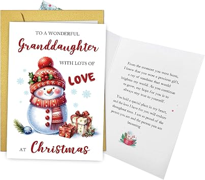 Nchigedy Cute Christmas Card for Granddaughter, Granddaughter Christmas Card Gift from Grandma Grandpa, Funny Xmas Cards from Grandparents