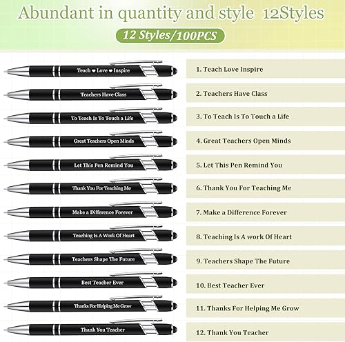 Miniatura 3 de Outus 100 bolígrafos de agradecimiento a los profesores con punta de lápiz capacitivo, bolígrafos inspiradores de metal con tinta negra, bolígrafos