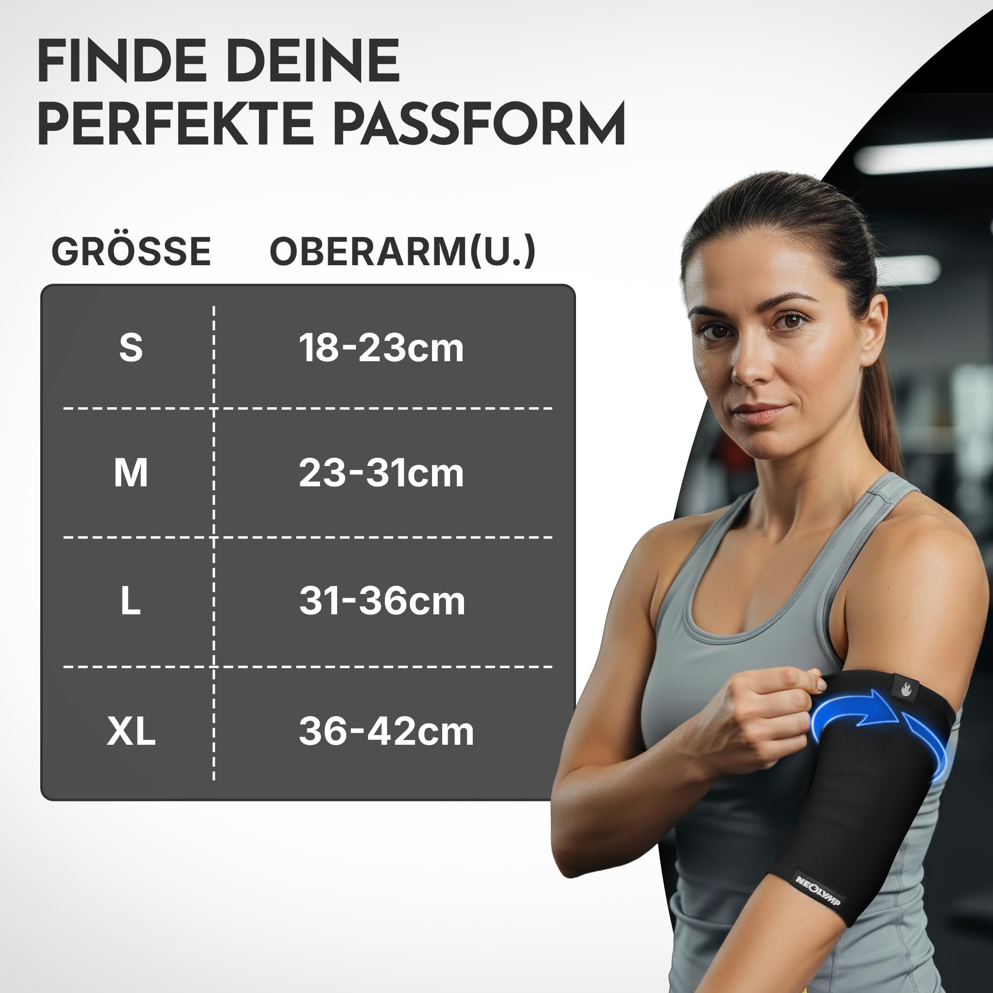 NEOLYMP Ellenbogenbandage Kraftsport – Kompressionsbandage für Bodybuilding, Tennisarm & Golferarm – Stabilität bei Dips & Push-Ups – Elastische Bandage (Schwarz, L | 31-36 cm)