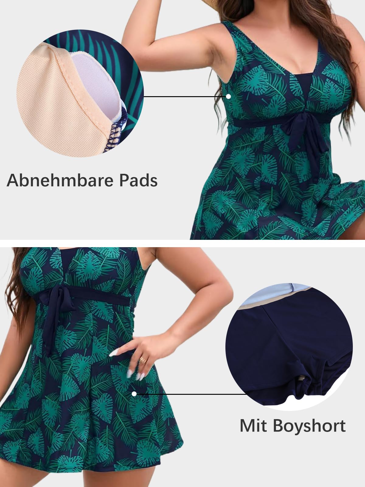 Ecupper Badeanzug Damen Elegant Einteiliger Badeanzug Mit Brustpolster Badeanzugkleid Baderock