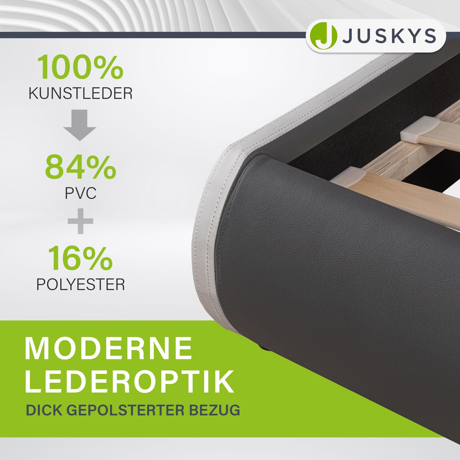 Juskys Polsterbett Sevilla 180x200 cm mit LED Beleuchtung, Lattenrost & Kopfteil - Holz & Kunstleder - 16 Farbeinstellungen & Fernbedienung - Bett Bettgestell Doppelbett - Grau