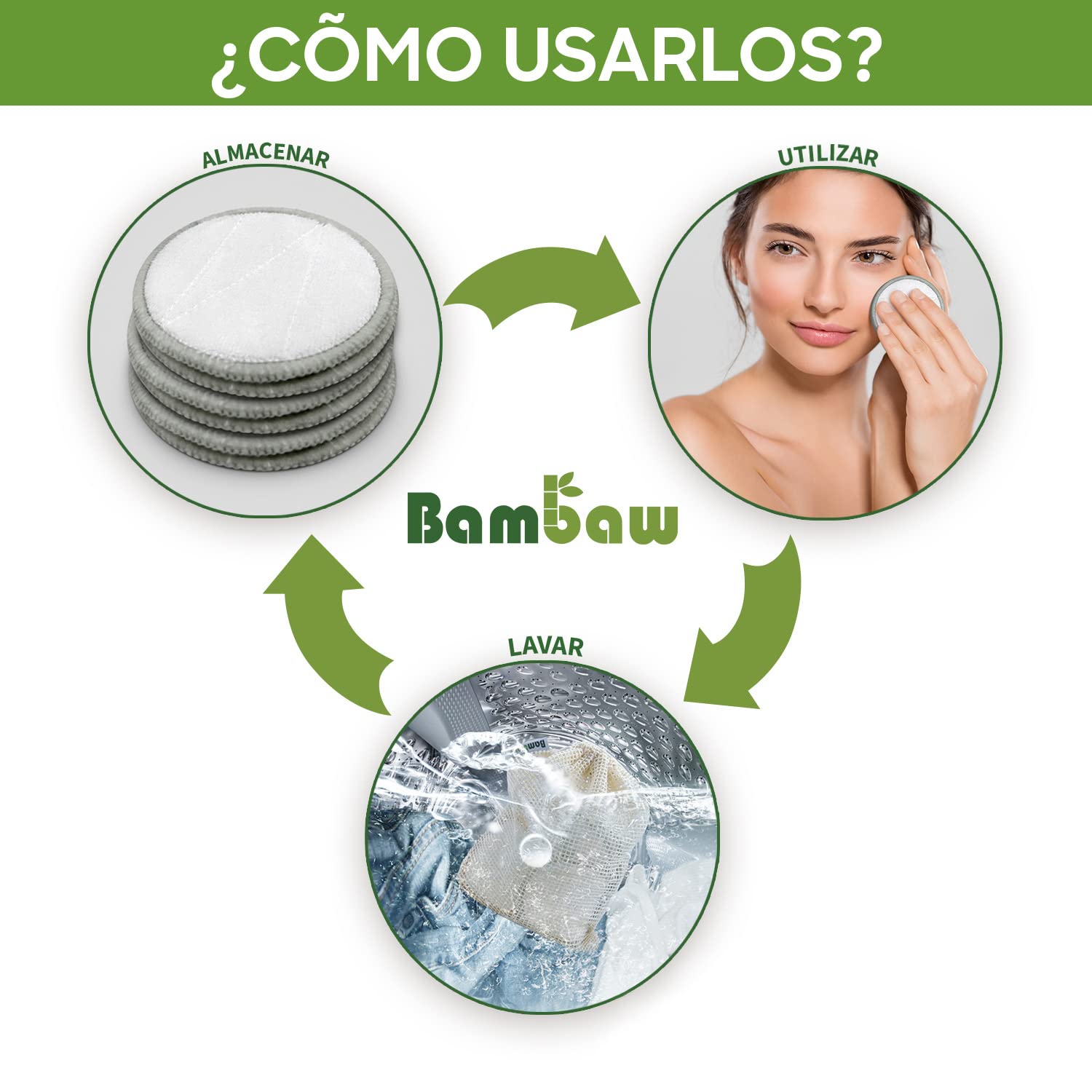 Bambaw Discos Desmaquillantes Reutilizables con uno bolsitas de algodón para lavarlos – Pack 22 Discos