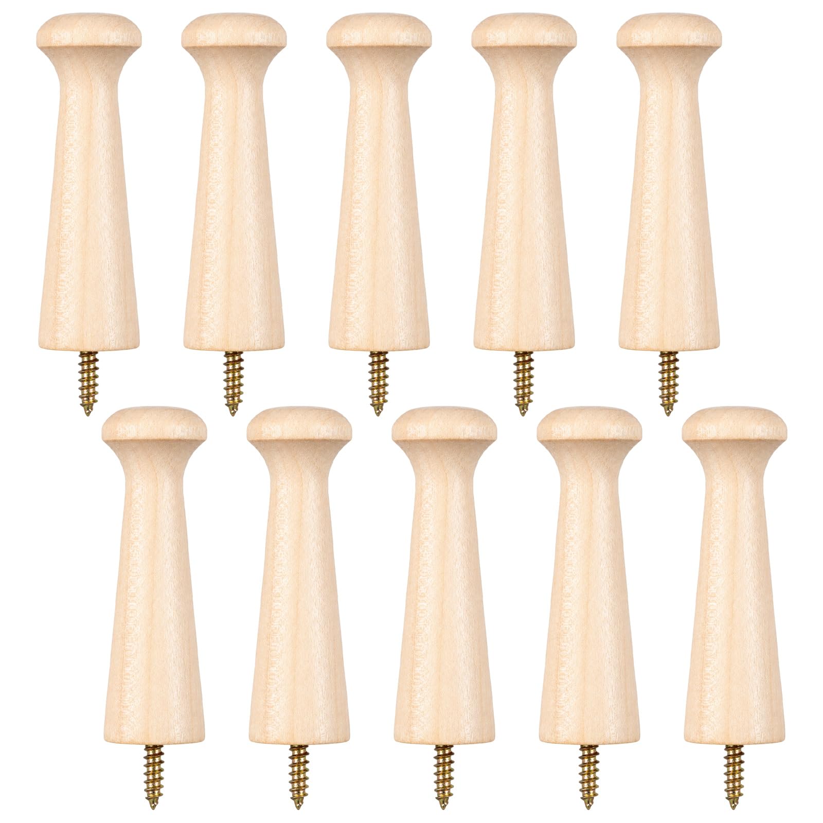 RAHHLIZS 10pcs Wooden Shaker Pegs, 3.2 Inch Screw on Wood Hooks for Clothes