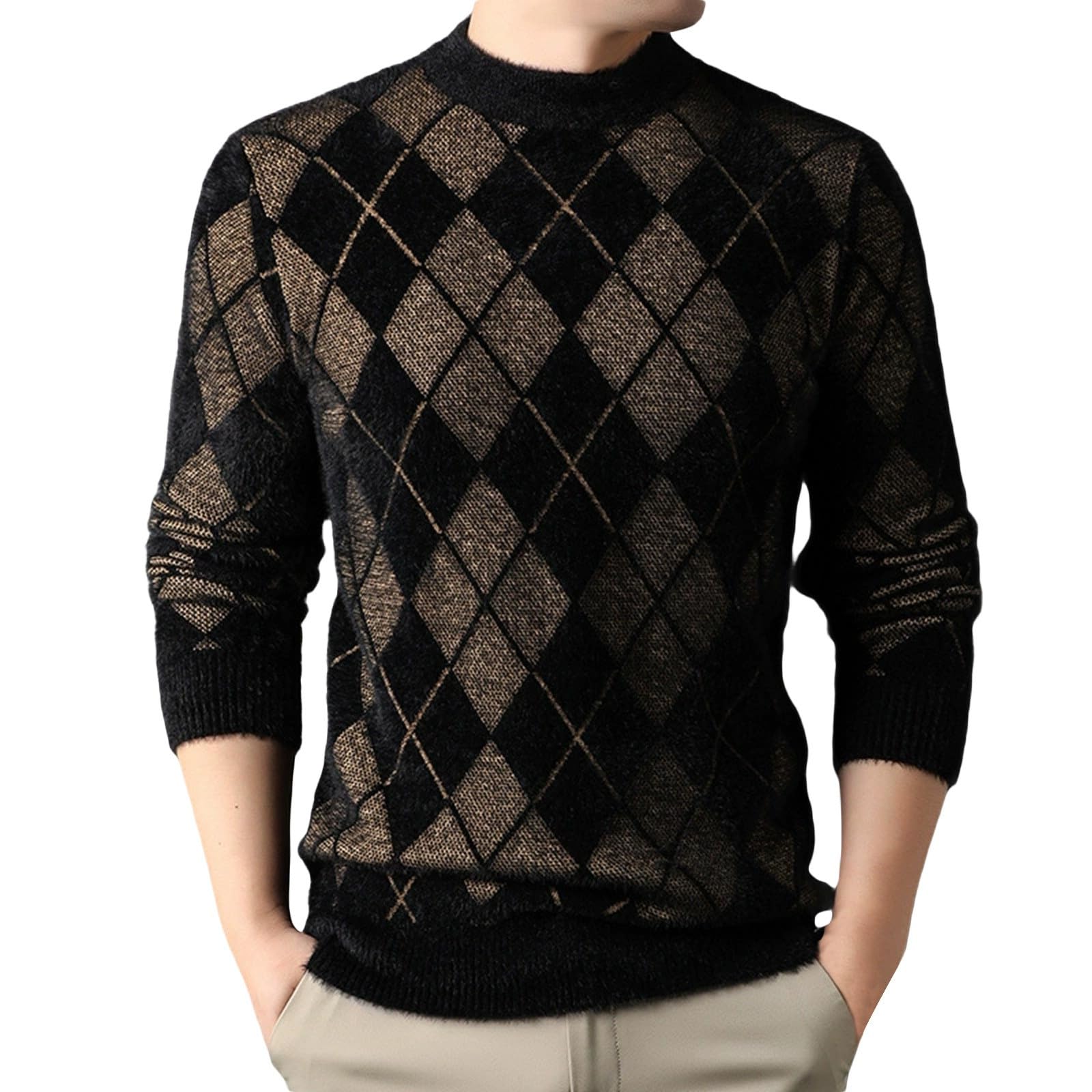 Pull Col Rond Homme,Pull en Tricot Jacquard à Manches Longues Et Boutons sur Le Devant Cardigan Chaud Doux Confortable DéContracté Mode Hiver Automne VêTements D'ExtéRieur