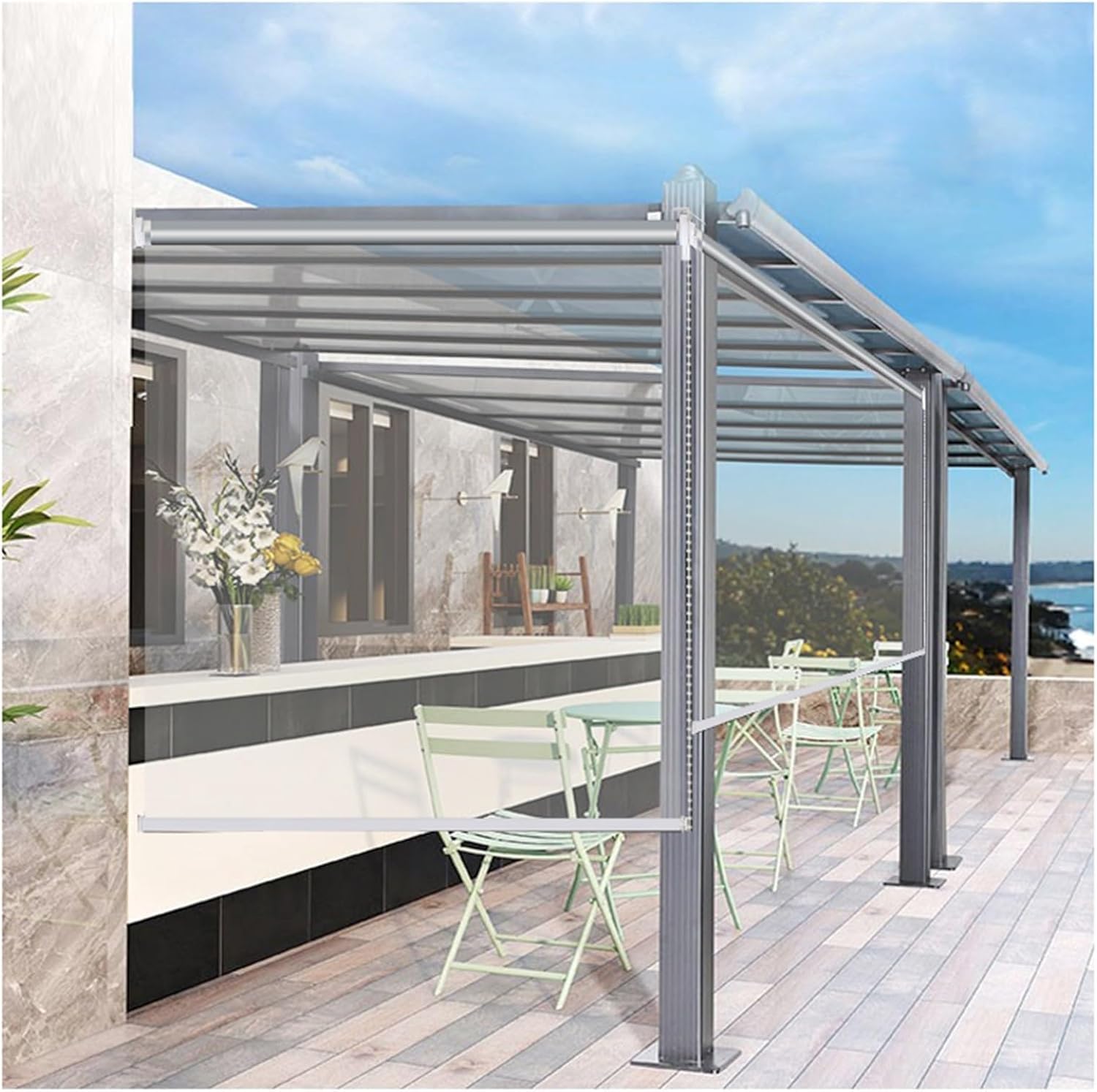 Store Enrouleur Transparent et étanche for Gazebo extérieur, écran Transparent, étanche et Anti-poussière(1.5 * 2.5m)