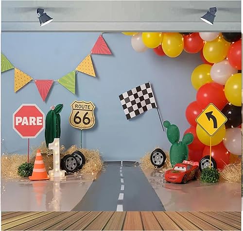 Telón de fondo de 5 x 3 pies Route 66 Pare Racing Cactus Flag Boy 1er cumpleaños Retrato Decoración Pastel Smash telón de fondo fotografía telón de