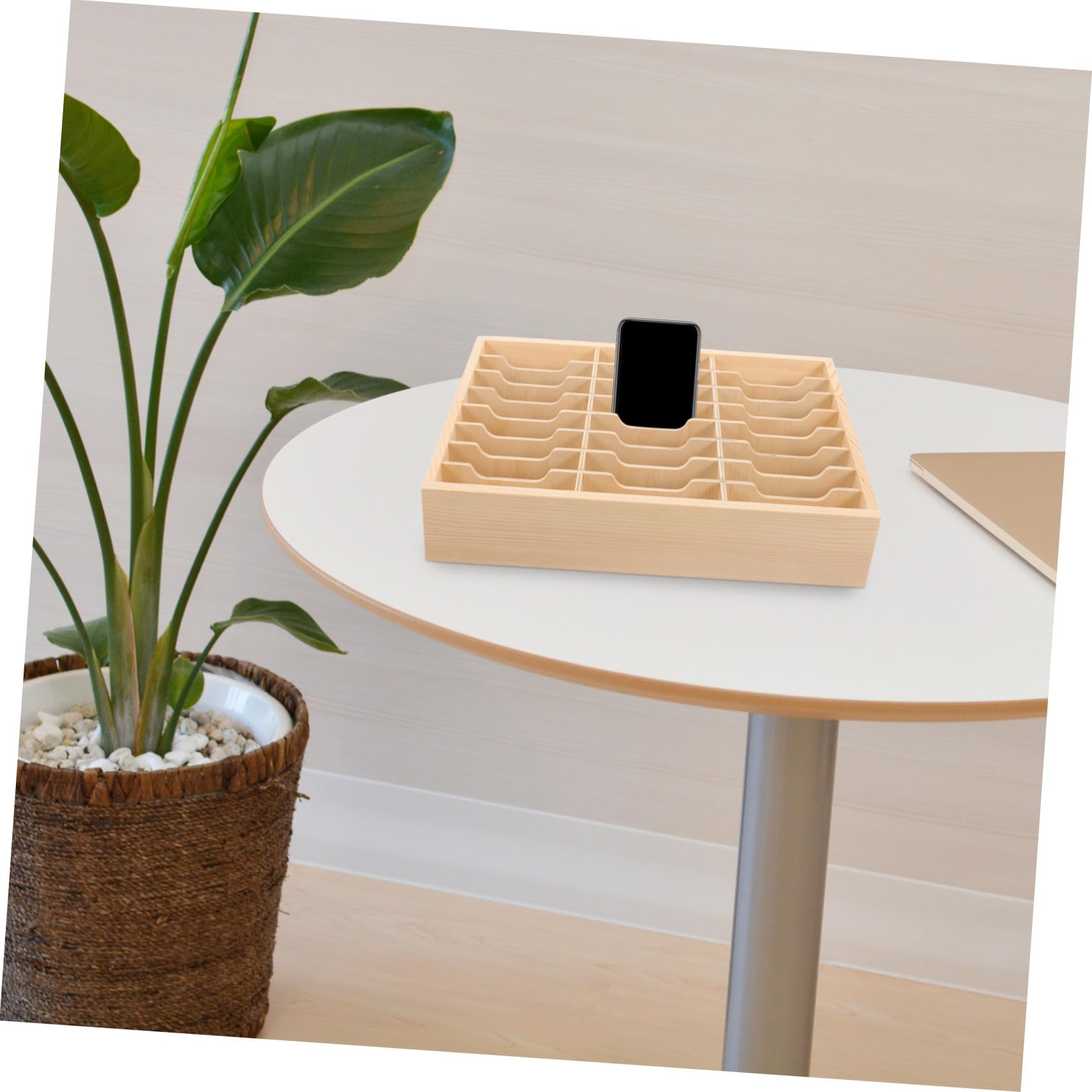 Caja Organizadora de Teléfono de Madera Khaki para Escritorio | Compartimentos Múltiples, para Aulas y Salas de Conferencia, Ordena Útiles y Pequeños Objetos Gran Capacidad