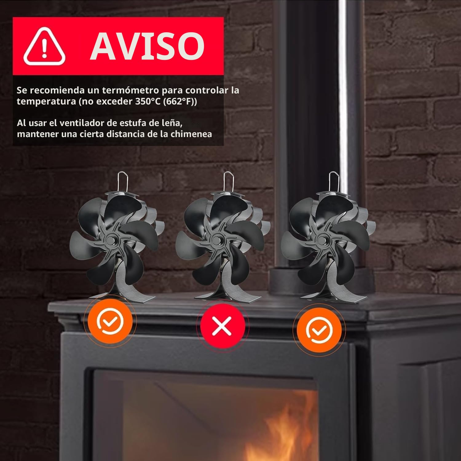Ventilador para estufa de leña, ventilador de carbón de 6 aspas, eficiente y silencioso, apto para estufas de leña, chimeneas y chimeneas