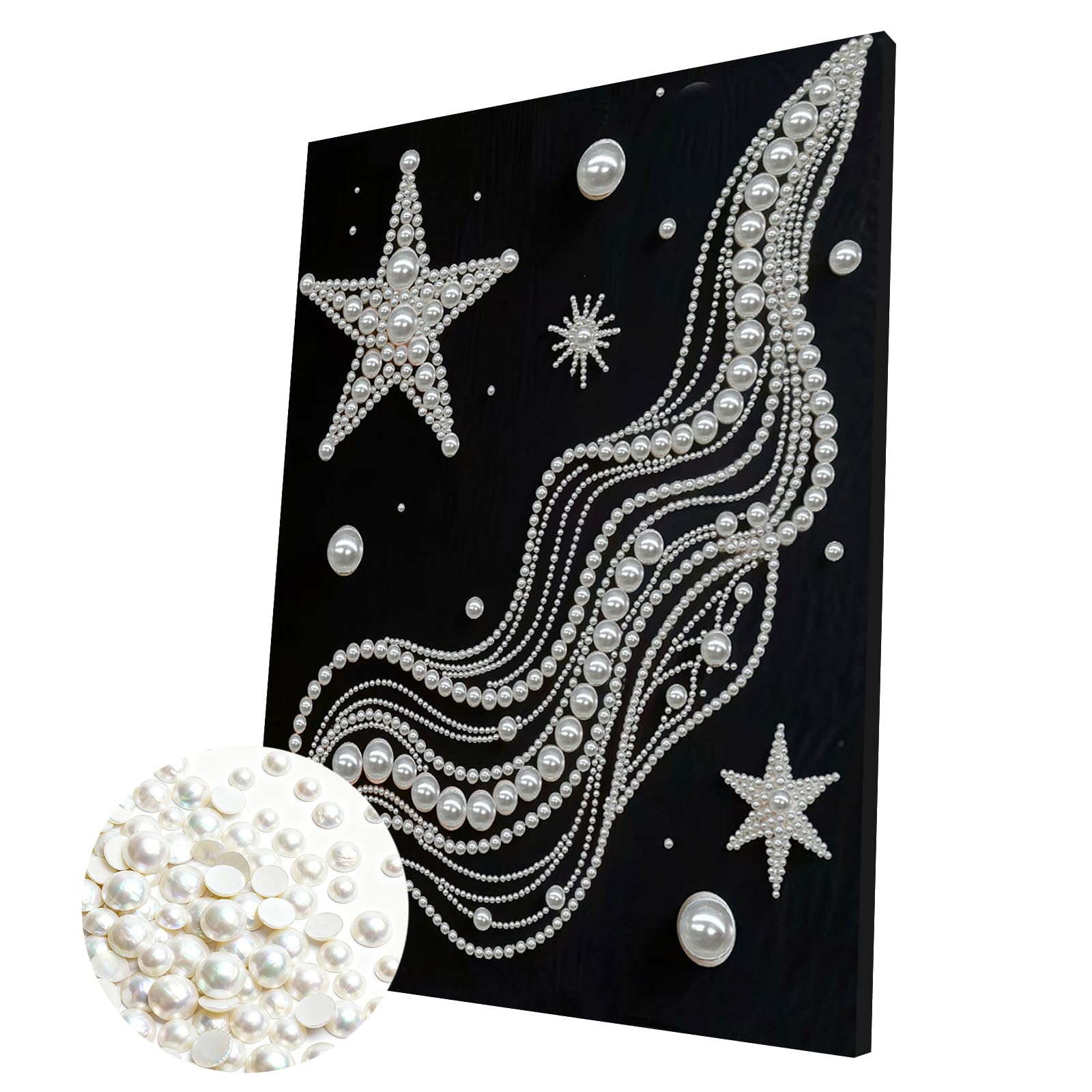 DIY Pearl 3D Painting Kit with Wooden Frame, 3D Plastic Pearl Gemstone Ocean Art Craft for Adults Beginners, Home Decor Housewarming Gift, Diamond Dots for Wall Decor(Starry)(30 * 40cm)