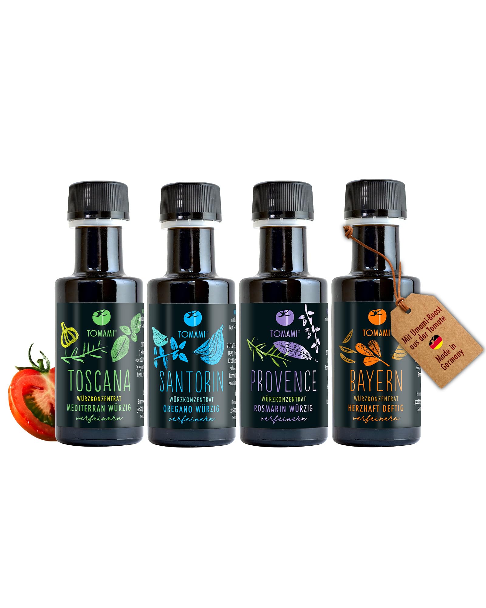 TOMAMI Würzsauce Gourmet-Set Europareise - Geschenkbox 4x 45ml, Probier-Set