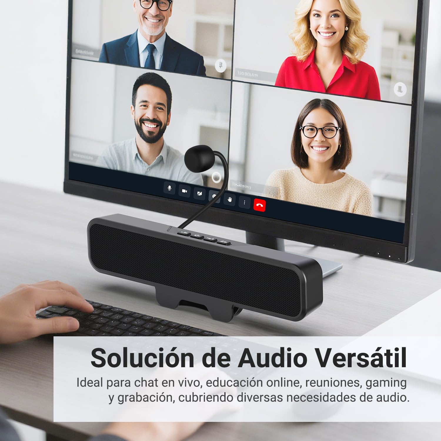 INGA Altavoces PC con Mic. Desmontable, Plug and Play, Silencio 1 Toque, Estéreo y Graves, Fácil fijación al Monitor, Compatible PC, Mac, Portátil