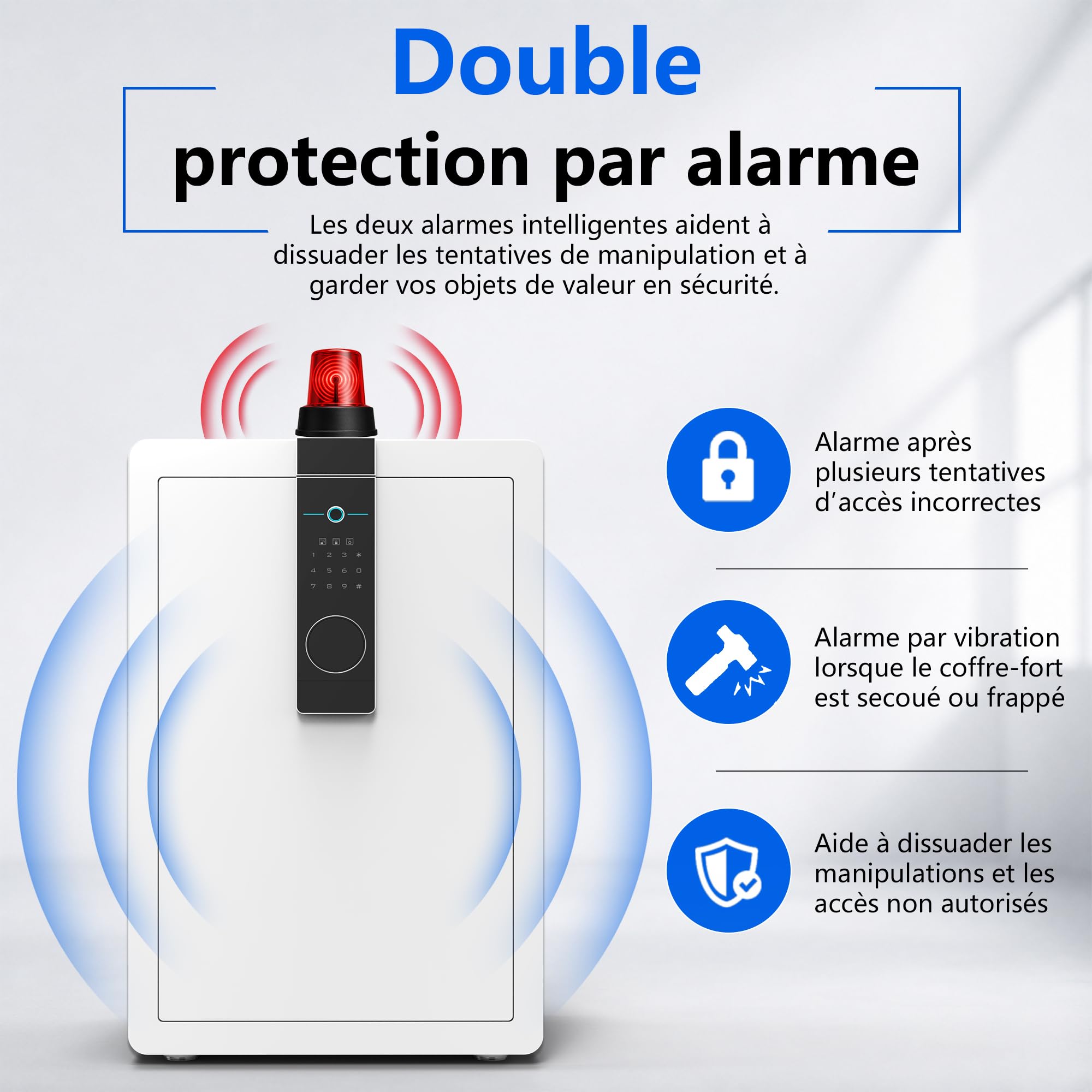 34KG Lourd Coffre Fort en Acier, 100L Coffre-fort Électronique avec Empreinte, Digitale Code et Clé, pour Maison et Bureau, Idéal pour Bijoux, Argent et Documents A4, Notice en Français (Blanc,100L)