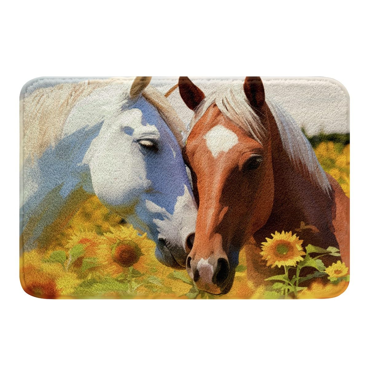 Erosebridal Horse Bathroom Rugs Yellow Sunflower Western Cowboy Bath Mat for Boys Teens Bathroom Decor Gift, Rustic Animals Soft Doormats Floor Mats