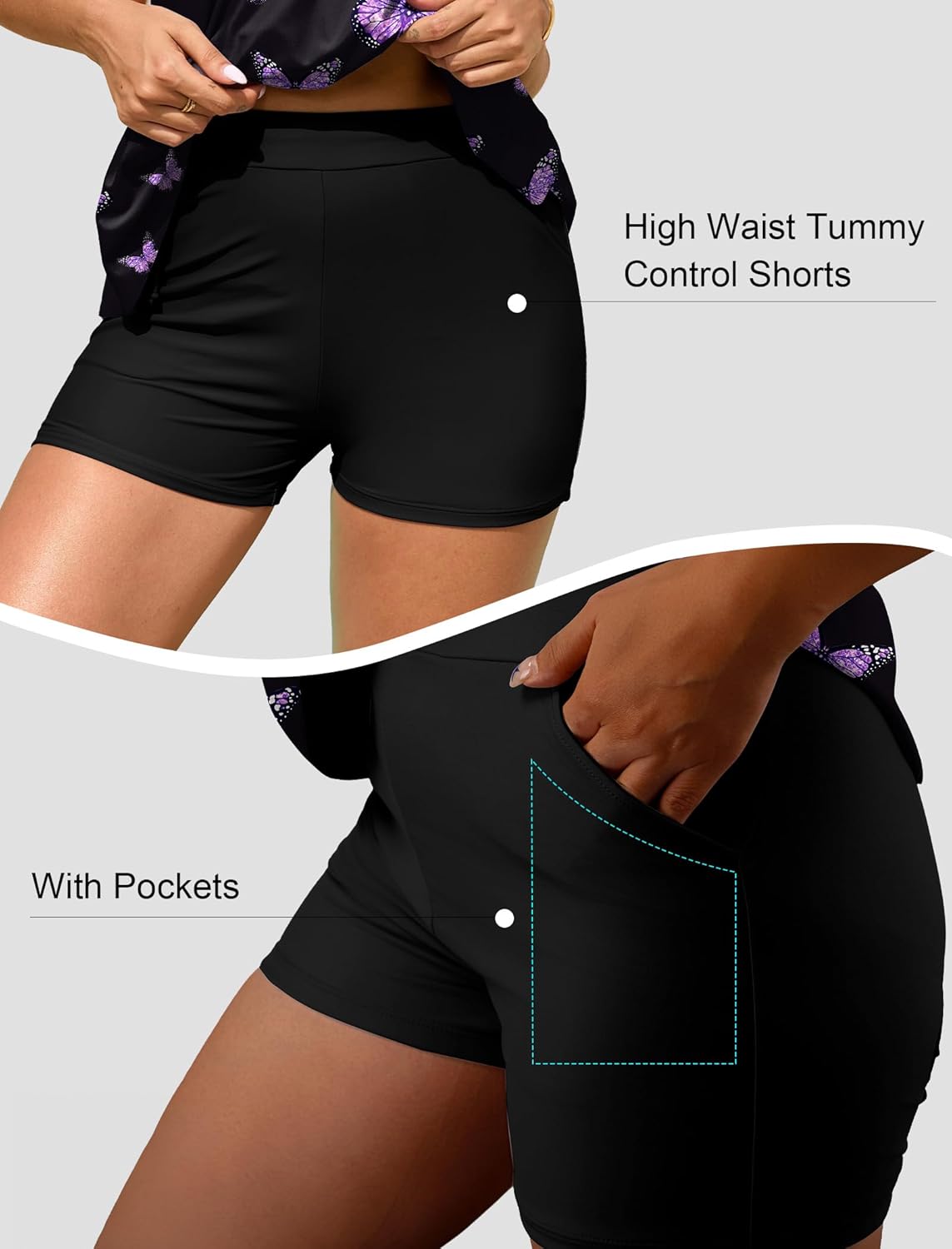 Arolina Tankini Swimsuits for Women 2 Piece Ruffle High Waisted Bathing Suit Built in Bra Stretchy Swimwear 2025 Summer Purple Butterfly - Image 5