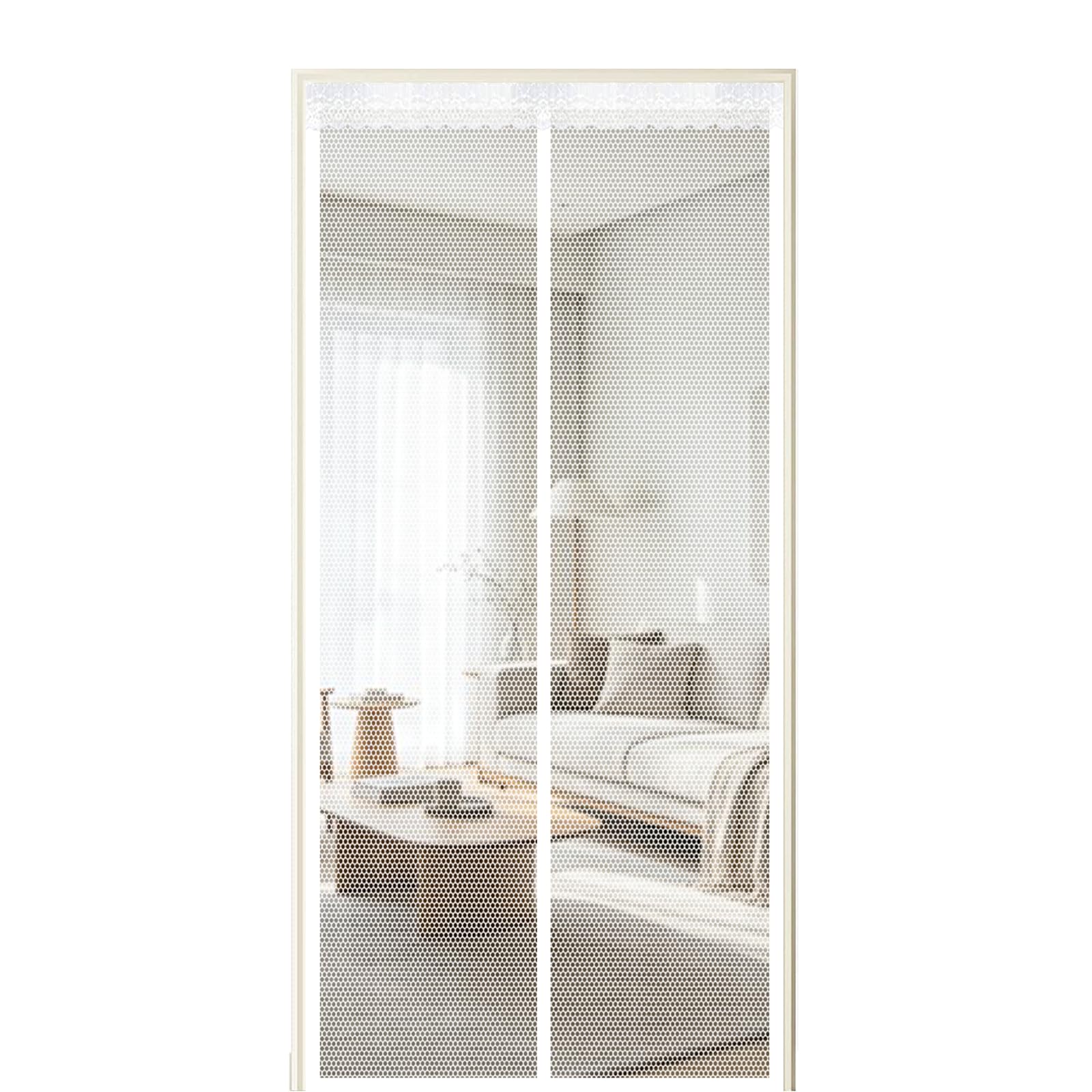 Xuehmin White Screen Door 105 X 265 Cm Self Sealing Powerful Magnets Heavy Duty Self-Sealing Mesh With Powerful Magnets & Full Frame Magic Tape Suitable For Patio Doors Balcony Bedroom,