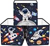11.8 Outer Space Storage Cube Organizer Set 3Pcs Clothes Storage Basket Bin for Home Astronaut Rocket Kid Book Toy Chest, Blue