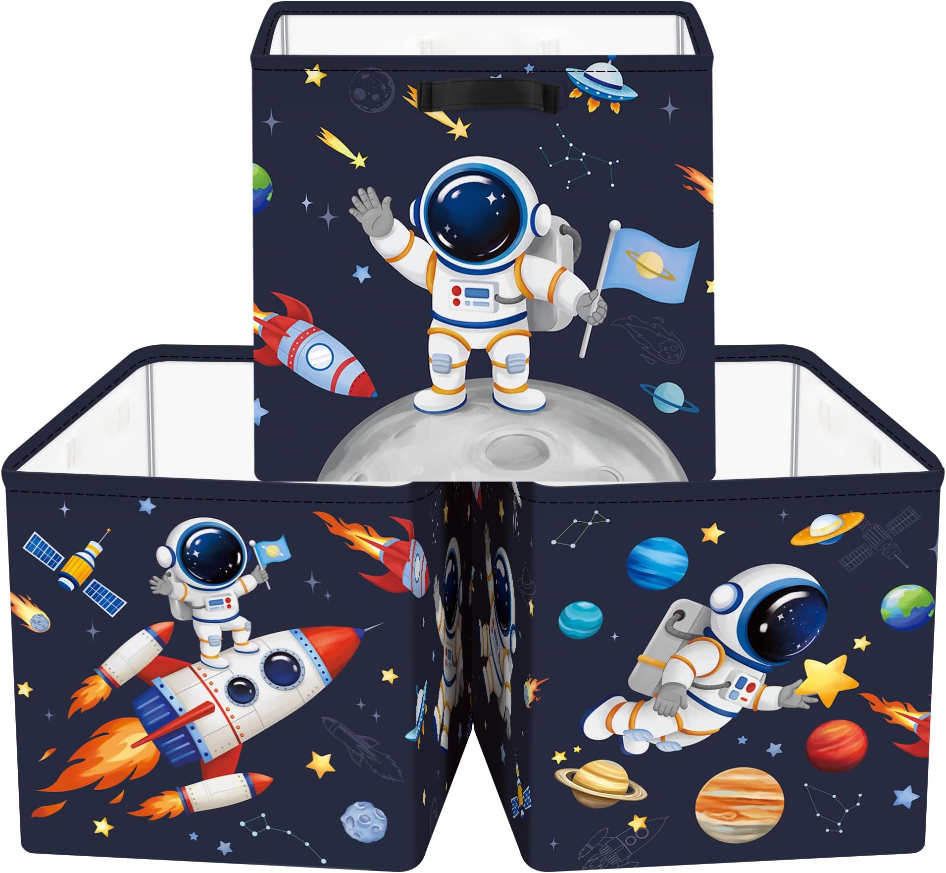 3 pcs Cosmic Space Cube Storage Unit Boxes Stars Kallax Box for Shelves Parents Storage Baskets for Book Clothes Toy Organizer, Planet, 11.8x11.8x11.8 in
