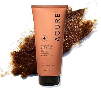 Acure Brightening Body Scrub - Exfoliating Body Scrub with Sea Salt, Scrubber for Men & Women to Smooth Sensitive Skin & Remove Dead Skin Cells, Exfoliator with Clay & Niacinamide Extract - 6 fl oz