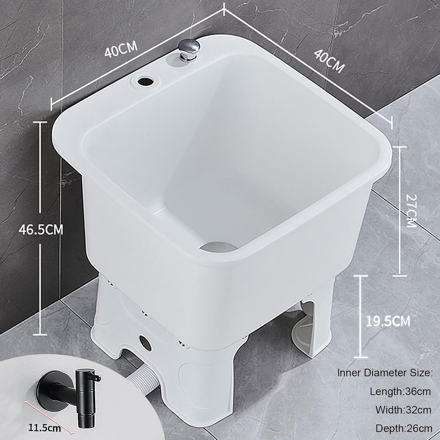 Commercial Floor Mount Mop Sink, Laundry Tub Slop Sink with Drain Button and Faucet for Garages, Basements, Restaurant