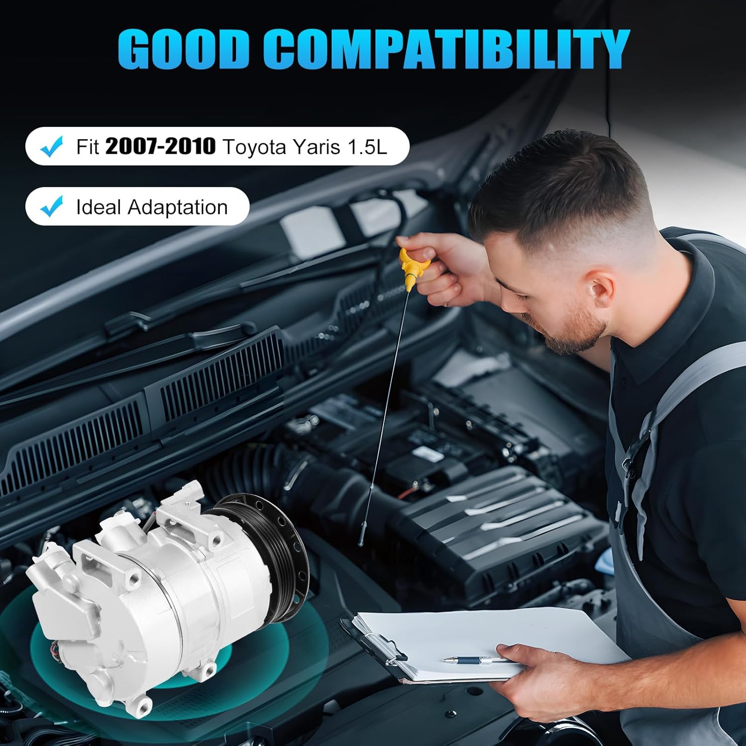 AC Compressor & A/C Clutch Fit for 1.5L A/C Compressor with Clutch for 2007 2008 2009 2010 Air Conditioner Compressor W/Clutch CO 11078RW