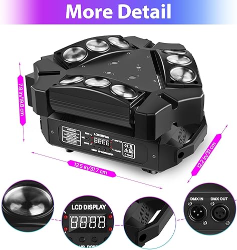 Miniatura 4 de Luces de DJ con cabeza móvil de araña, 9 x 10 W, RGB LED, iluminación de DJ, luces de escenario, luz móvil para fiestas, luces DMX modo activado por