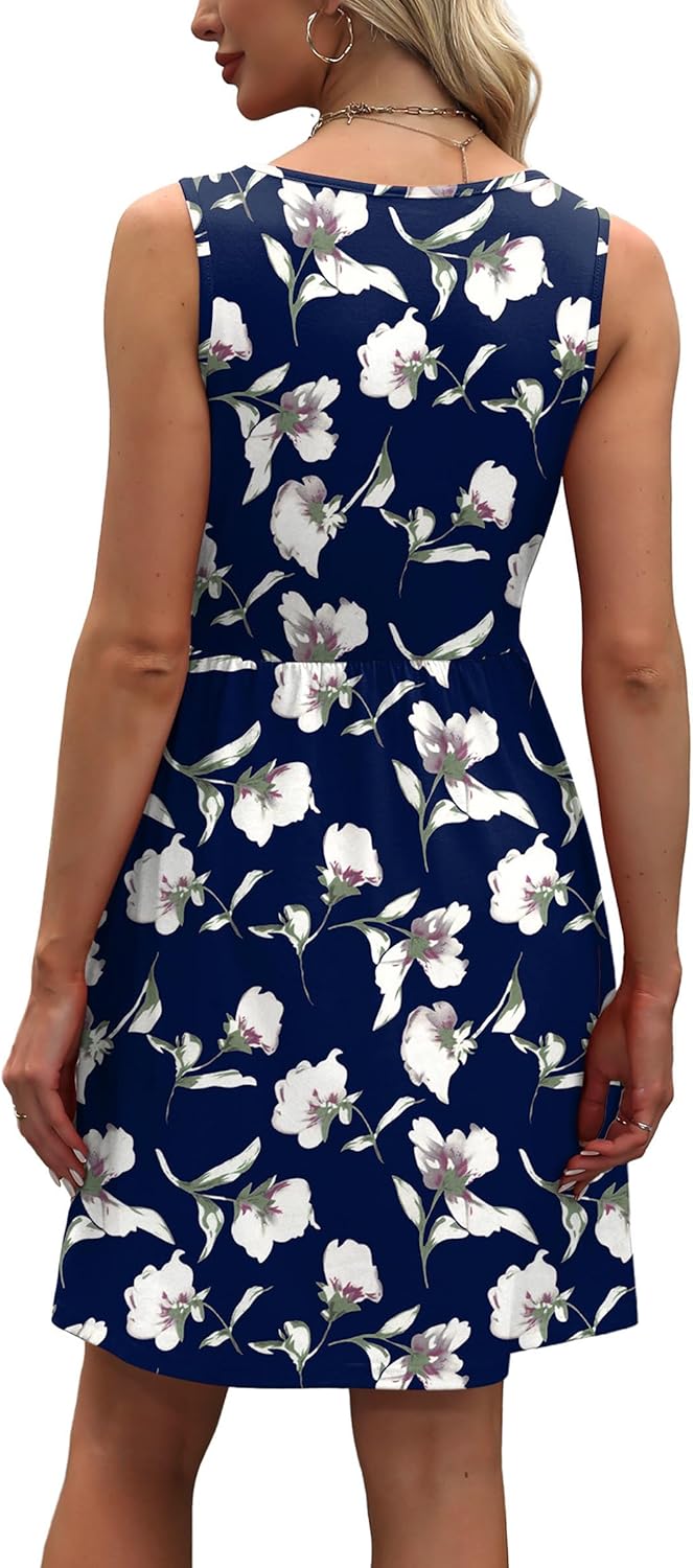 WIHOLL Women's Summer Dress 2026 A-Line Sleeveless Casual Sundress with Pockets Floral/Solid - Image 5