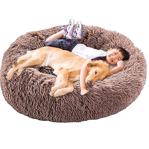 Donut - Cama para perro de felpa extra grande, tamaño XXL, ortopédico, acogedor, mimbre, antiansiedad, xxl…