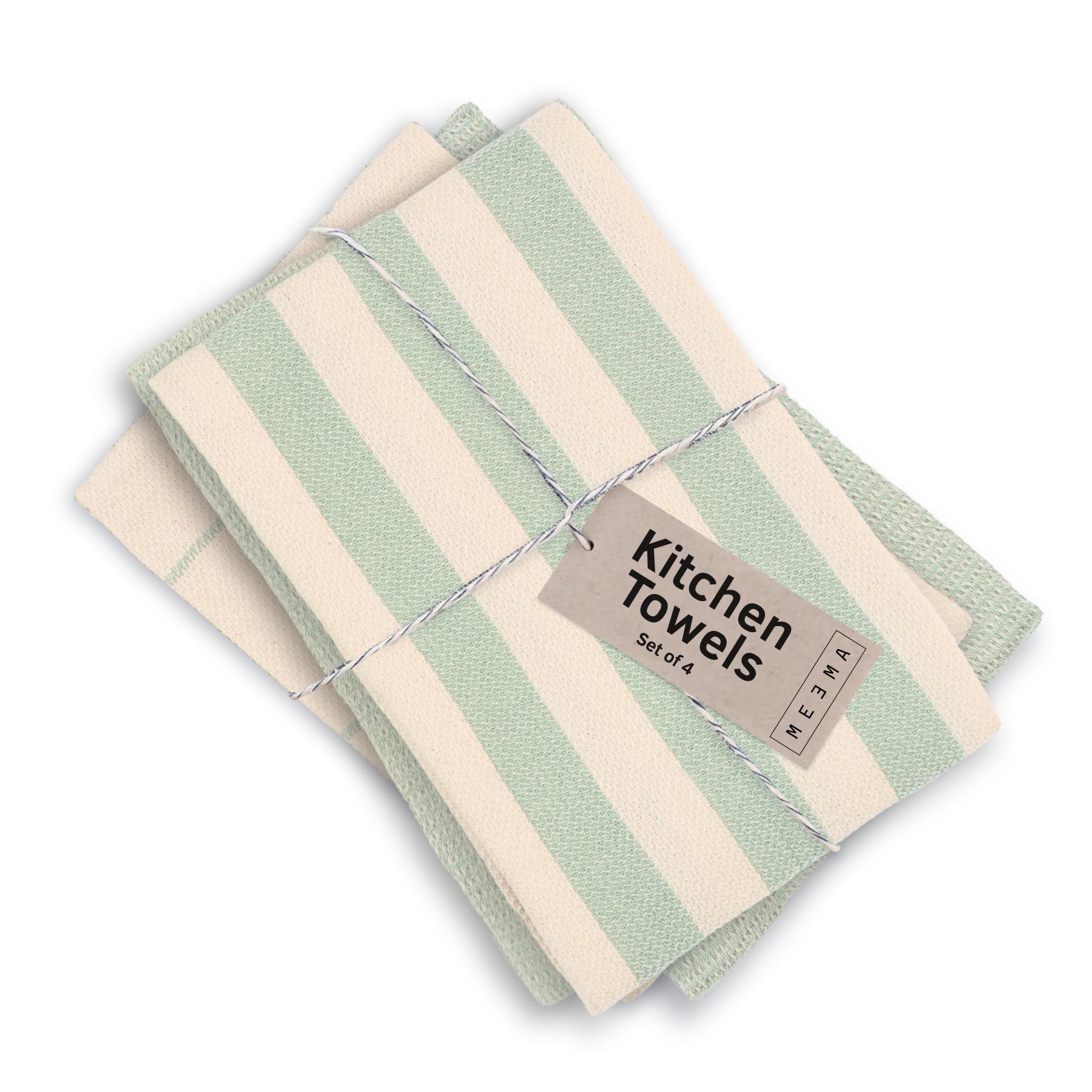 MEEMA Set di 4 strofinacci da cucina e strofinacci, grandi, 45 x 71 cm, in cotone riciclato, strofinacci in cotone super assorbente per la cucina, a righe verde salvia, asciugamani
