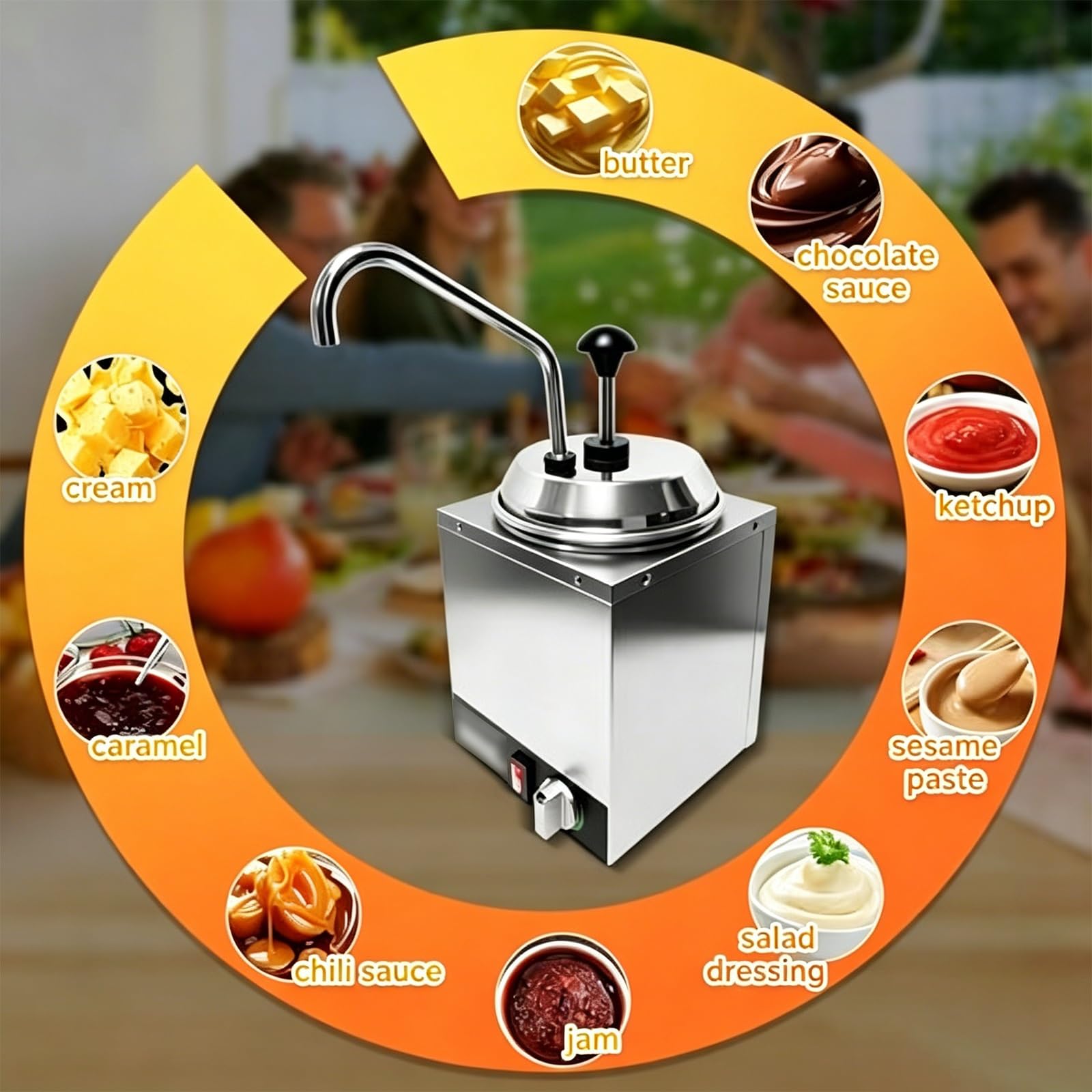 Dispensador Eléctrico Comercial de Calentador de Queso de Acero Inoxidable 304 de 2 Litros, con Bomba, Control Digital de Temperatura for Hot Fudge, Nacho, Mantequilla, Caramelo, Restaurante