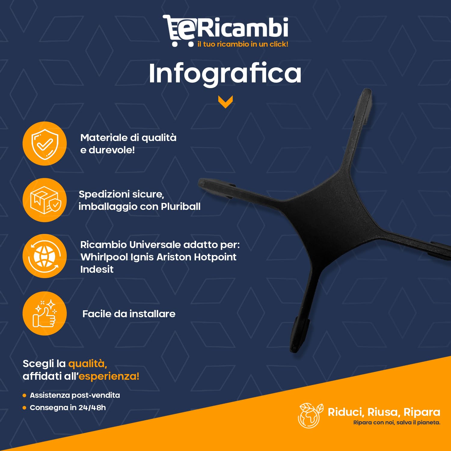 eRicambi® Griglia in Ghisa 1 Fuoco Medio Semirapido compatibile con Ariston Hotpoint - Dimensioni: 227x227x50 (mm) - Modelli G740X PO740ES(IX) e altri...