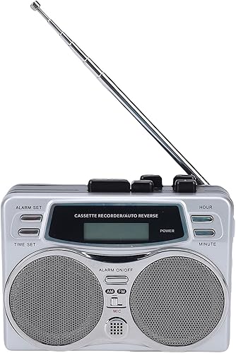 Reproductor de casete retro, grabadora de casete de radio AM FM portátil Batería 2AA o suministro de CC, con altavoz para auriculares Jack Reloj
