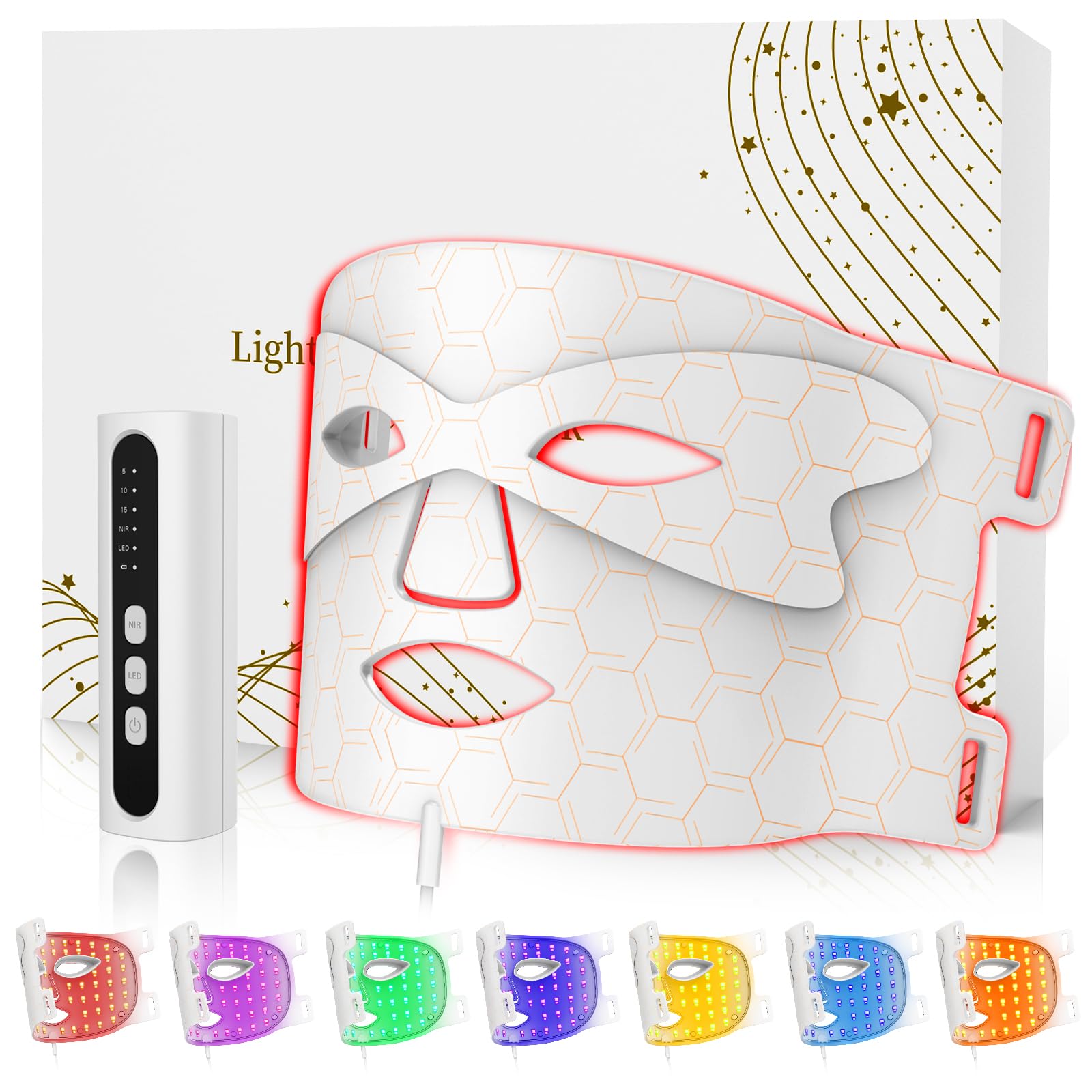 Masque LED Visage Luminothérapie, 7 Couleurs Masque Luminothérapie Visage Réduction des Rides et Rajeunissement de Peau, Red Light Therapy pour les Soins de la Peau à Domicile(Blanc)