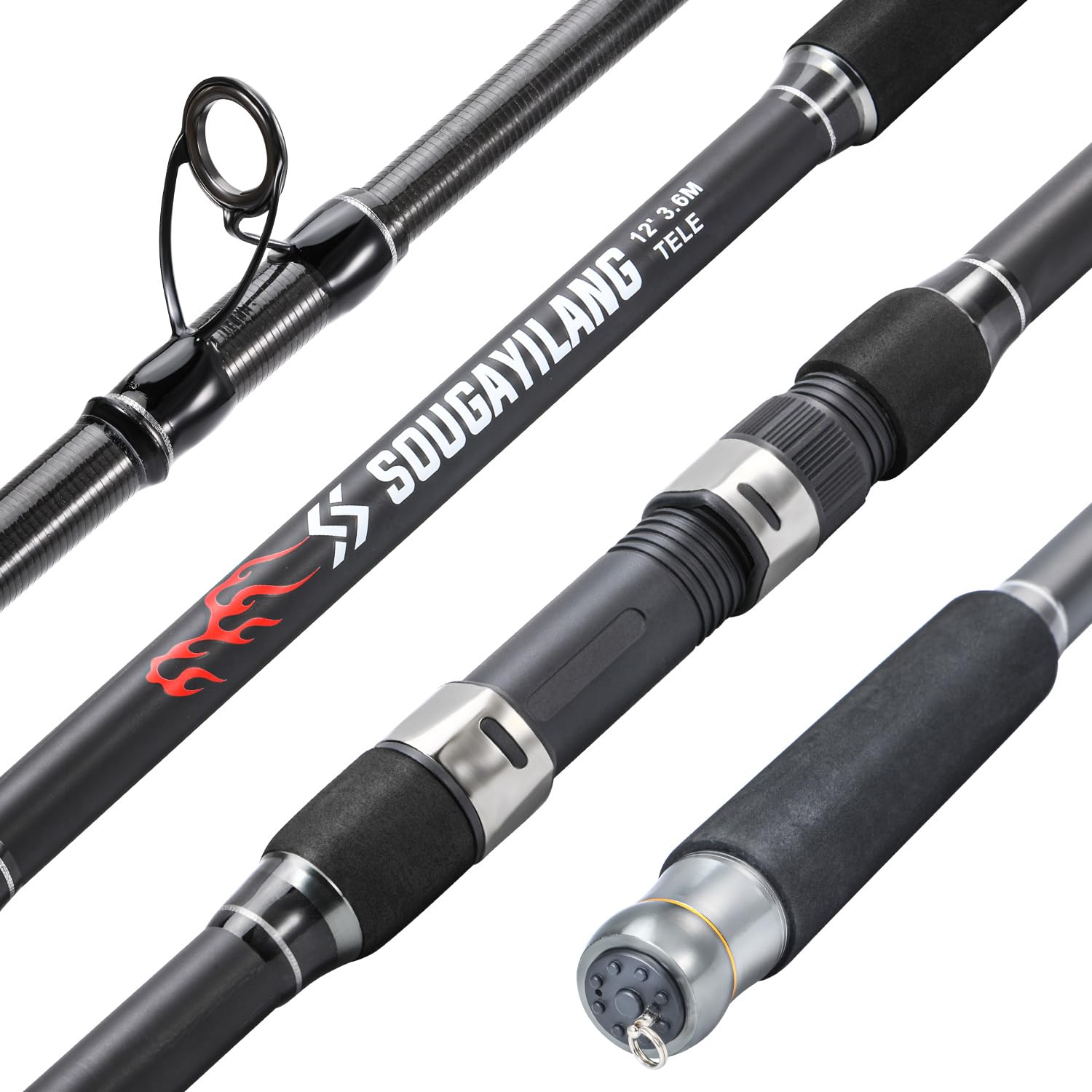 Sougayilang Canne à pêche télescopique en fibre de carbone 3,6 m 3,9 m 4,2 m