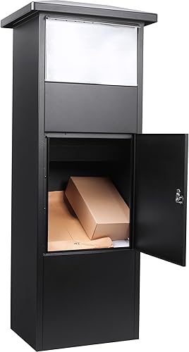 Caja de correo de acero con ranura de caída grande con cerradura de piso independiente con compartimento para paquetes, color negro
