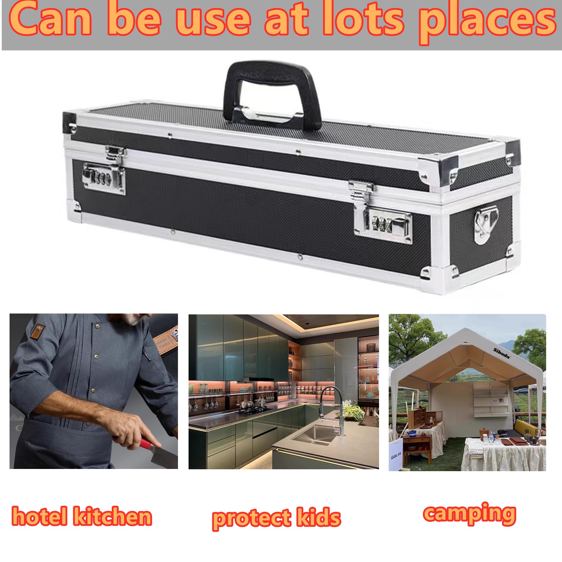 Funda rígida de aluminio para cuchillos de chef con cerraduras de doble combinación, organizador portátil de cuchillos, protectores con 8 ranuras que pueden contener herramientas de cuchillos de