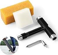Threlaco 3-Pc Skateboard Tool Kit: Multi-Function T Tool, Grip Tape Cleaner & Wax for Trucks, Wheels, Bearings